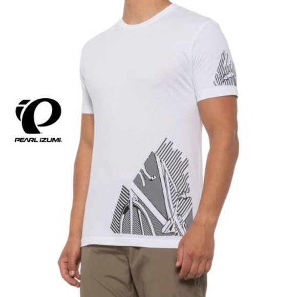 NWT PEARL IZUMI Men Linear Bike Graphic T-Shirt Short Sleeve Top in White - Picture 1 of 5